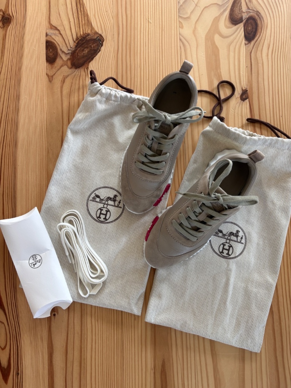 Hermès Bouncing Sneakers Taupe Leather & Suede EU 37 / US 6.5-7 New - Picture 8 of 16